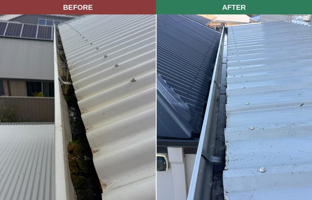 Gutter before and after cleaning